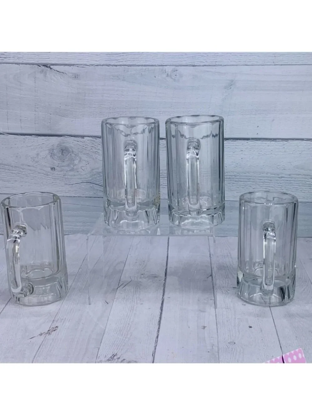 Libbey HEIDELBERG German Style 10 Panel Heavy Handle Clear Beer Mugs Stein Set 4